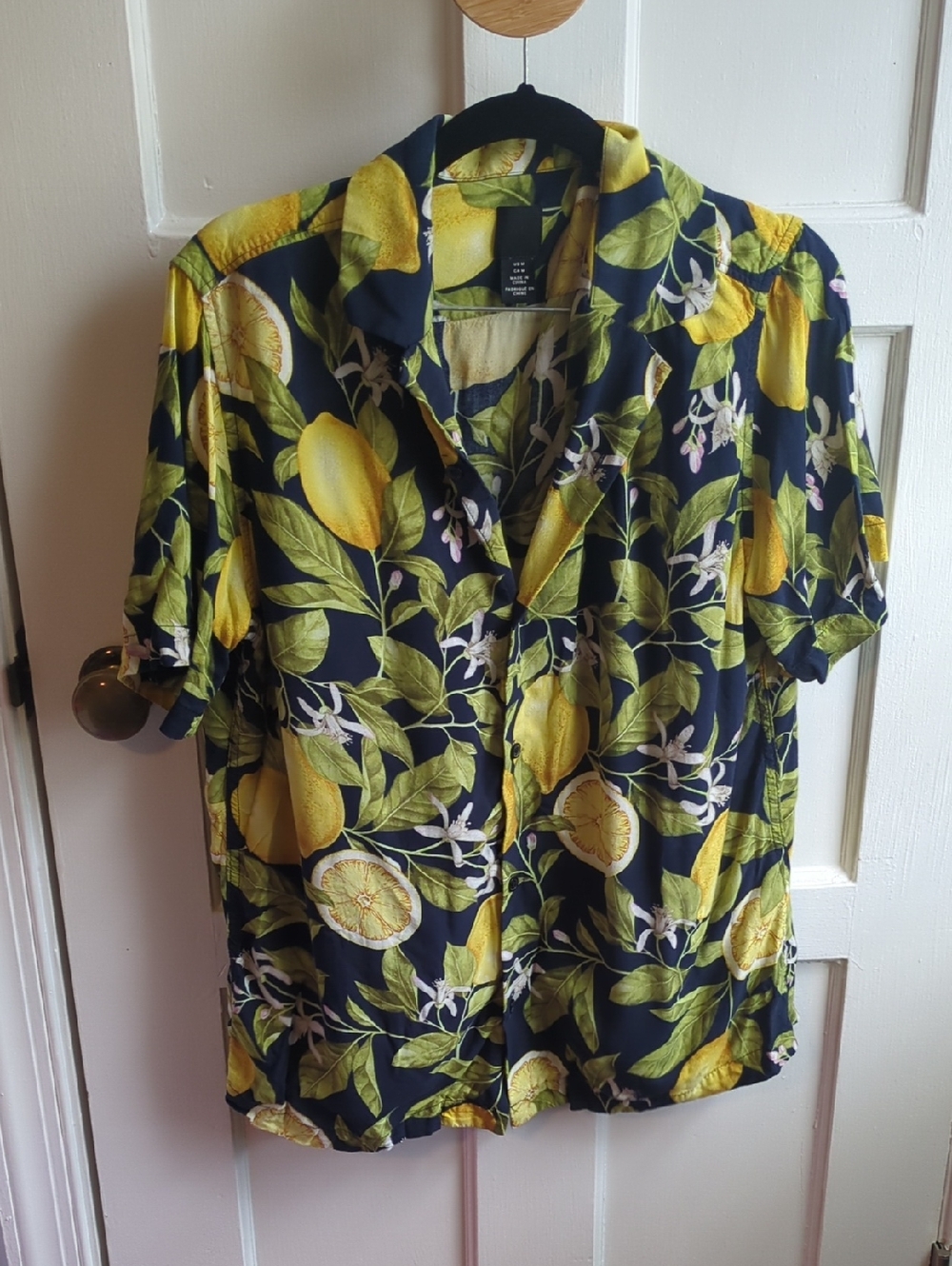 H&M Navy Shirt with Yellow Lemon & Green Leaf Print